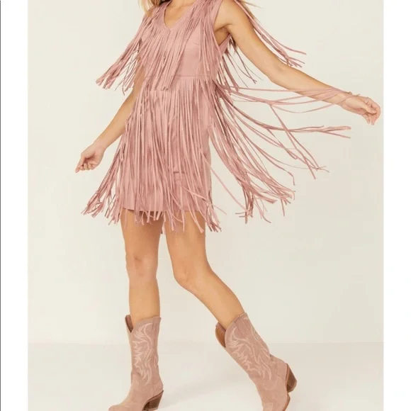 Vegan suede fringe dress ON SALE🎊🎉🥳 - Picture 1 of 7